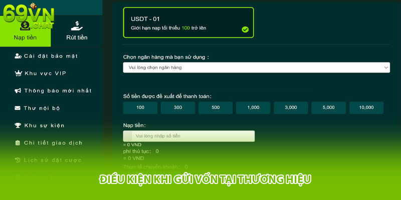 Điều kiện khi gửi vốn tại thương hiệu